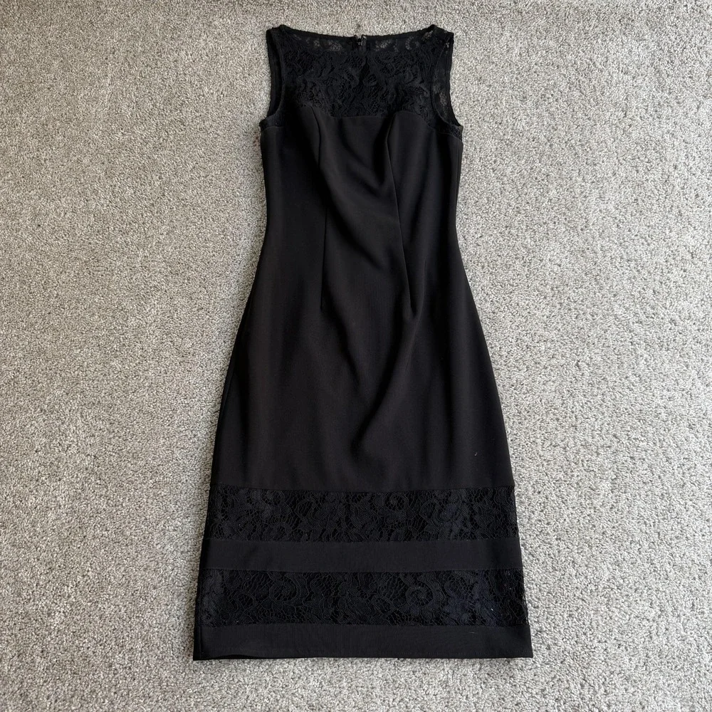 White House Black Market Dress Womens 00 Black Lace Sheath Knee Length